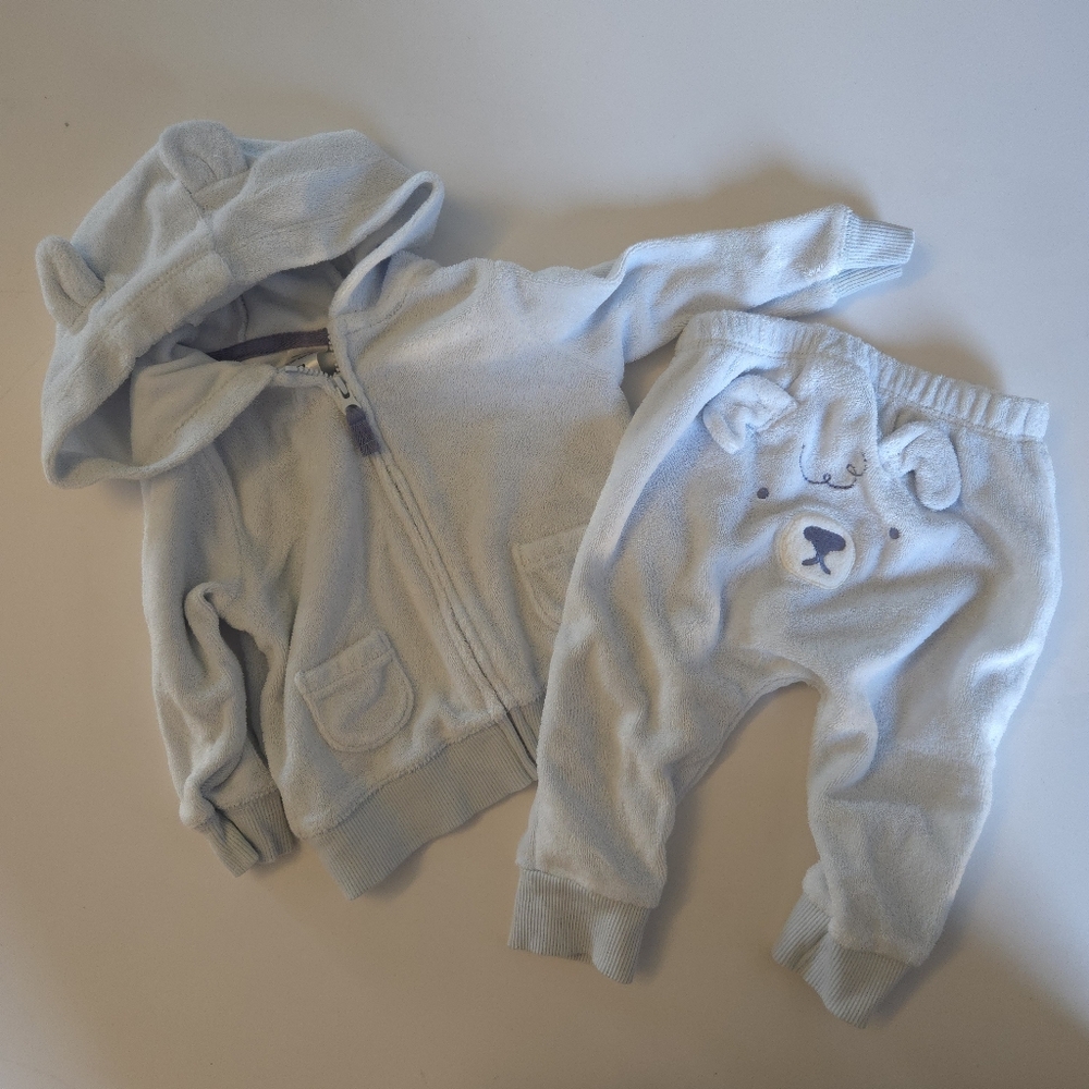 Carter's Light Blue Bear Terry Sweatpants and Hoodie Set 6m